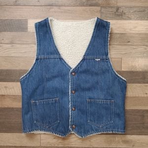 Vintage 70s Nelson Denim Sherpa Lined Western Vest